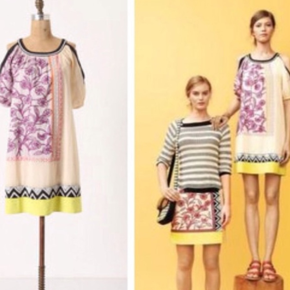 Anthropologie Leifnotes Brimming Borders Embroidered Bead Shift Dress.